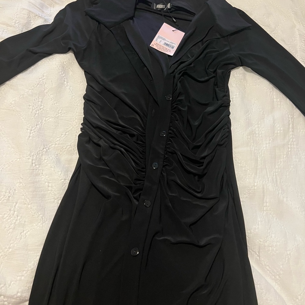 Missguided black ruched slinky midi dress